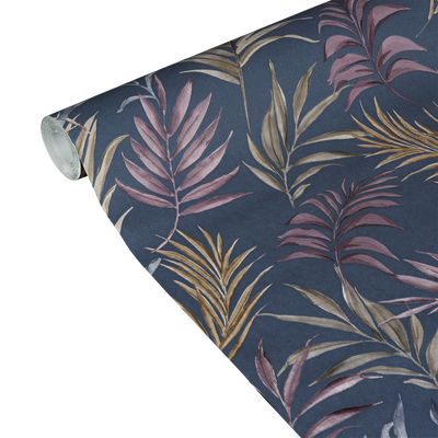 COSMOLIVING Papier peint intissé Midnight botanica Bleu nuit et prune Structuré
