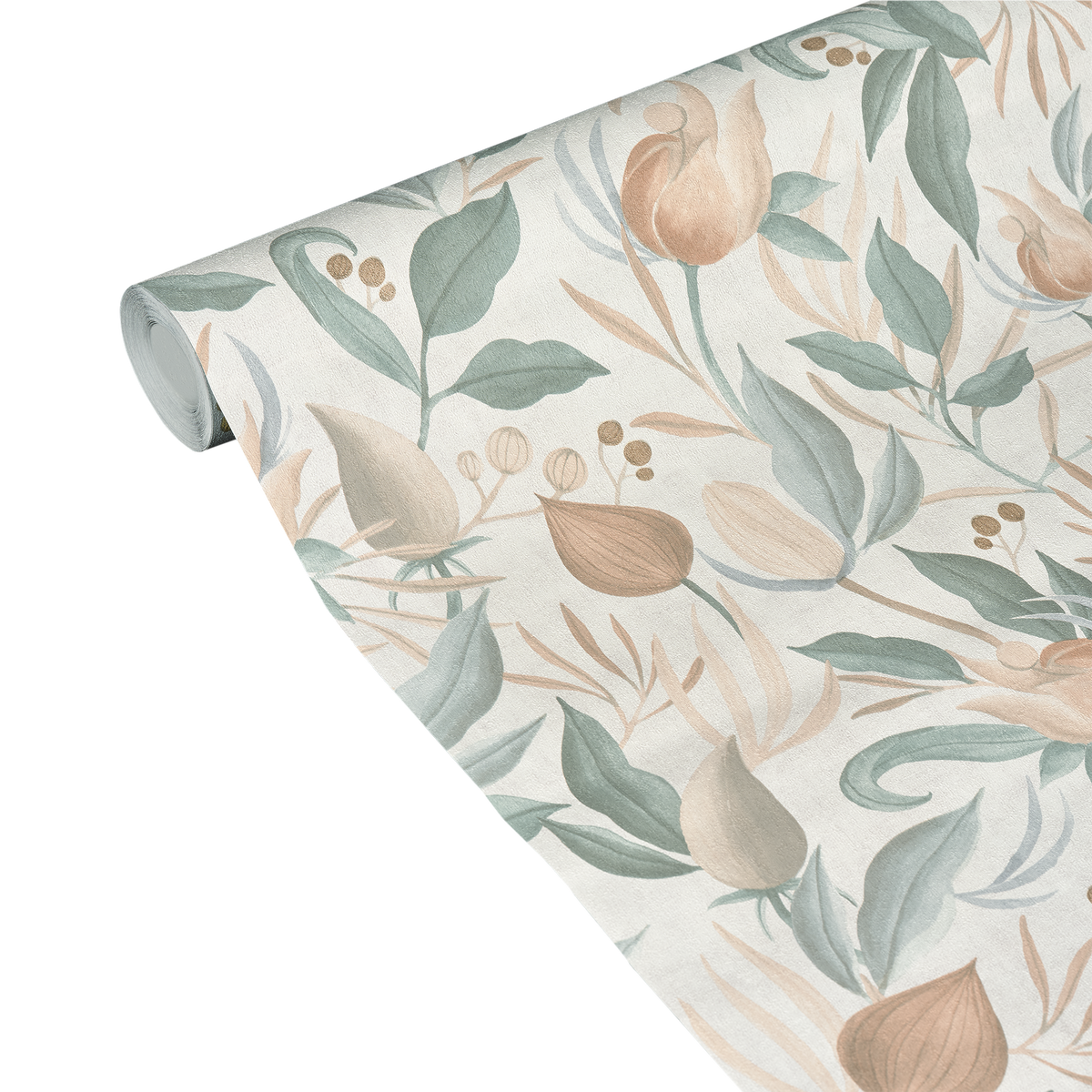 COSMOLIVING Papier peint intissé Still bloom Vert de gris et rose orangé Structuré