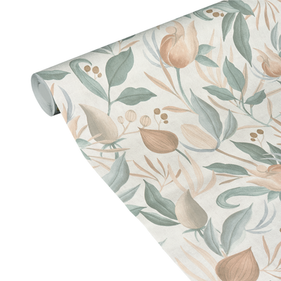 COSMOLIVING Papier peint intissé Still bloom Vert de gris et rose orangé
