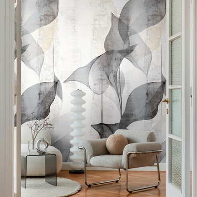 COSMOLIVING Papier peint panoramique L Translucent grace Blanc grisé et anthracite Satiné