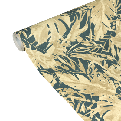 COSMOLIVING Papier peint intissé Earthlines Bleu paon et doré Trame