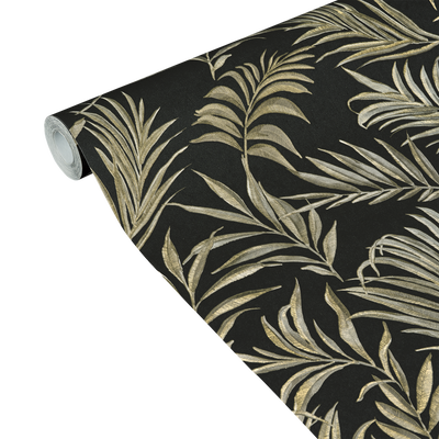 COSMOLIVING Papier peint intissé Midnight botanica Noir et doré Structuré