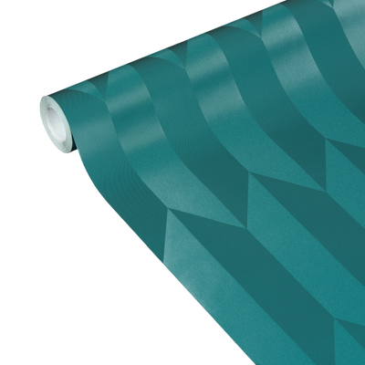 COSMOLIVING Papier peint intissé Graphic groove Bleu paon Satiné