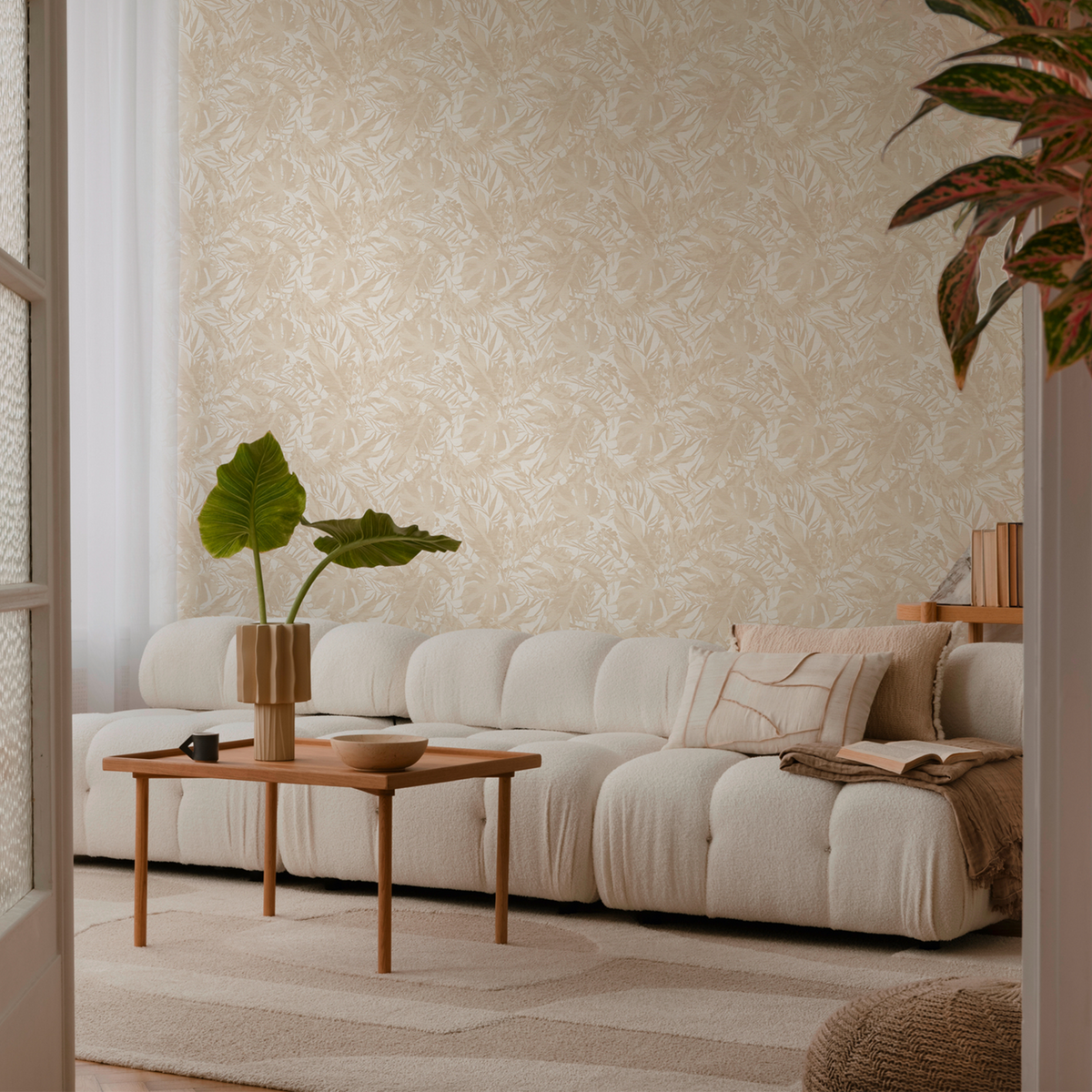 COSMOLIVING Papier peint intissé Earthlines Beigé doré et blanc Trame