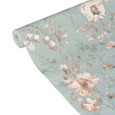 COSMOLIVING Papier peint intissé Petal poetry Bleu azurin et rose poudré