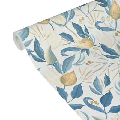 COSMOLIVING Papier peint intissé Still bloom Bleu pétrole et ocre Structuré