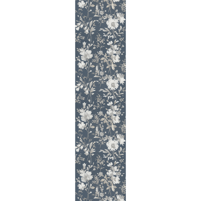 CosmoLiving Papier peint intissé PETAL POETRY bleu nuit et argenté