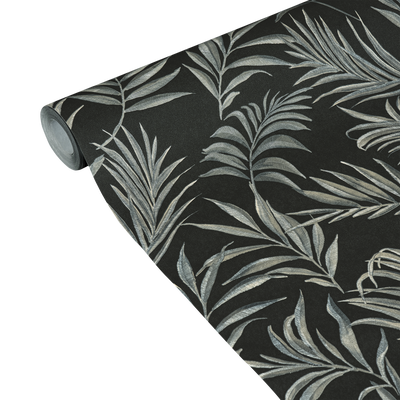 COSMOLIVING Papier peint intissé Midnight botanica Noir et argenté Structuré