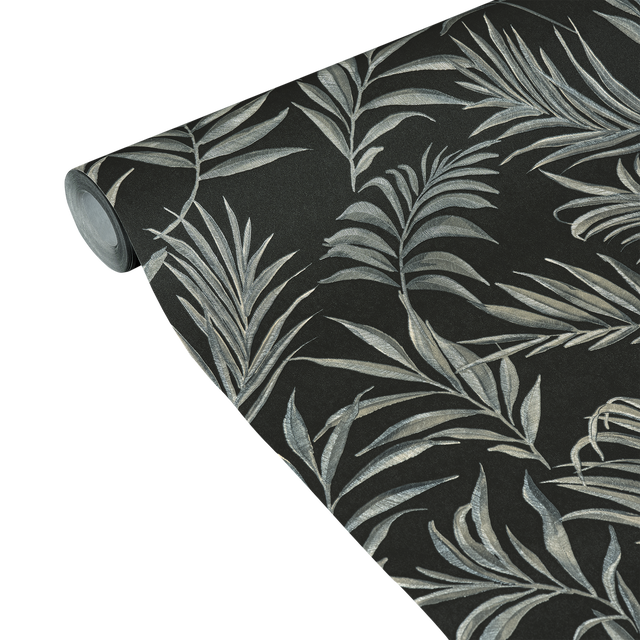 CosmoLiving Papier peint intissé MIDNIGHT BOTANICA noir et argenté