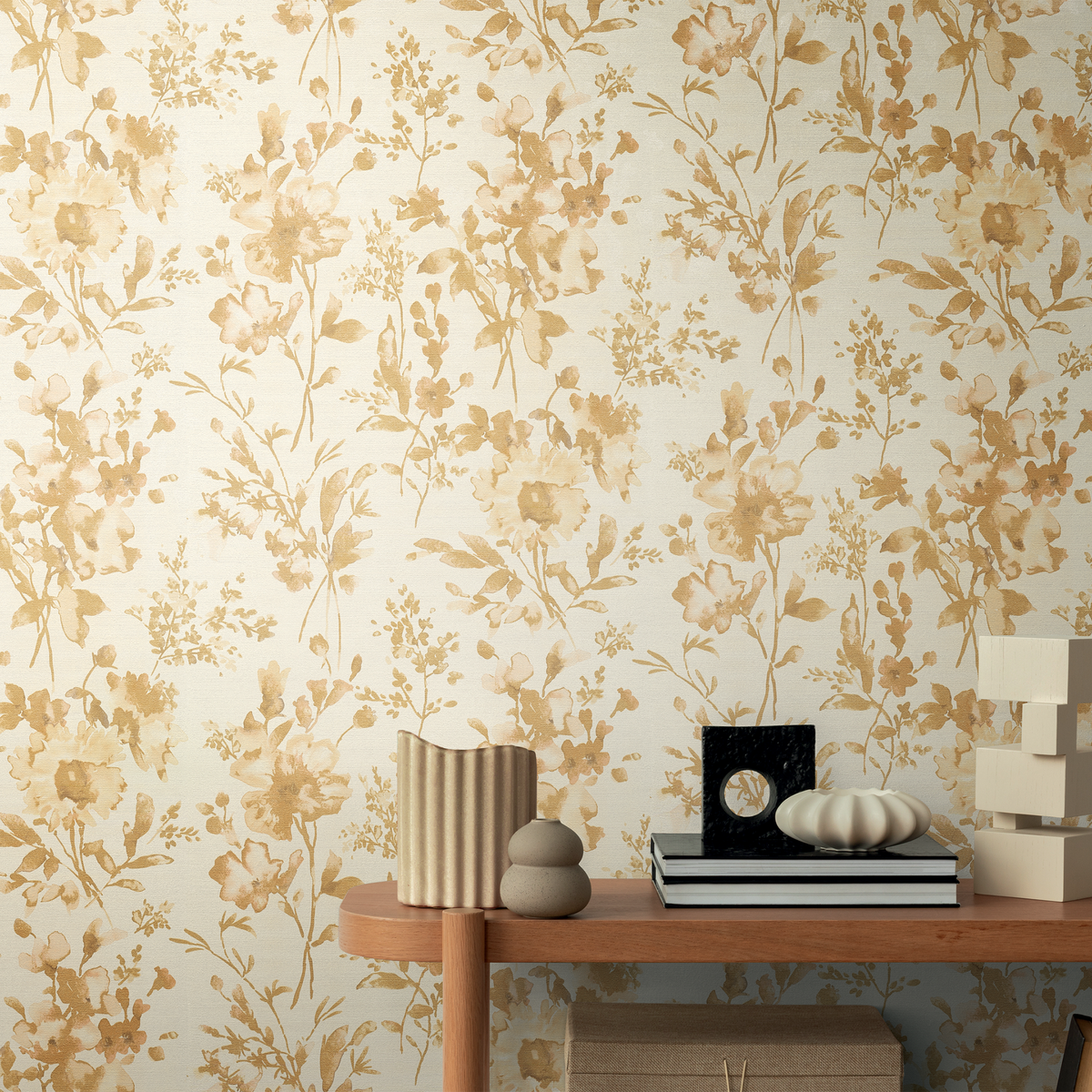 COSMOLIVING Papier peint intissé Petal poetry Blanc et doré Trame