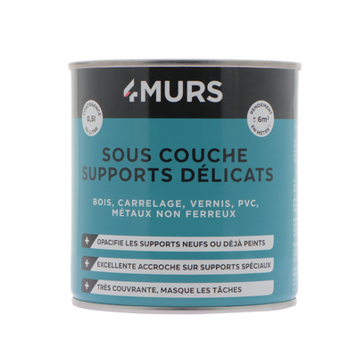 4MURS Peinture Sous couche supports délicats Blanc Mat 0,5L