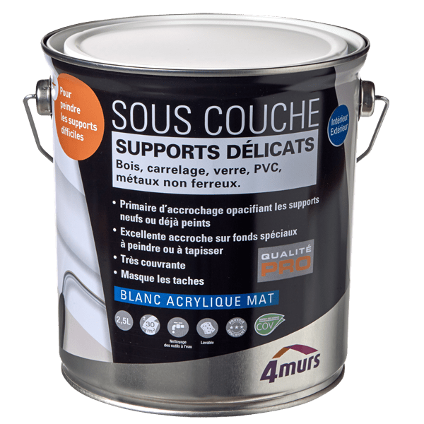 4MURS Peinture Sous couche supports délicats Blanc Mat 2,5L
