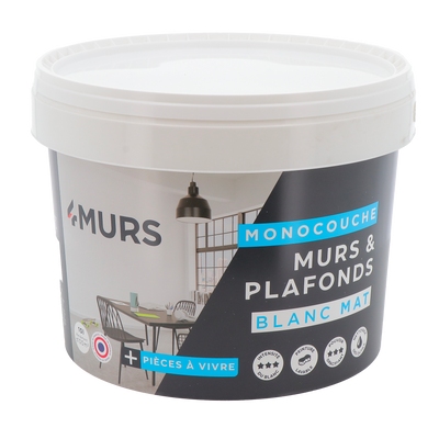 4MURS Peinture Murs et plafonds monocouche Blanc Mat 10L