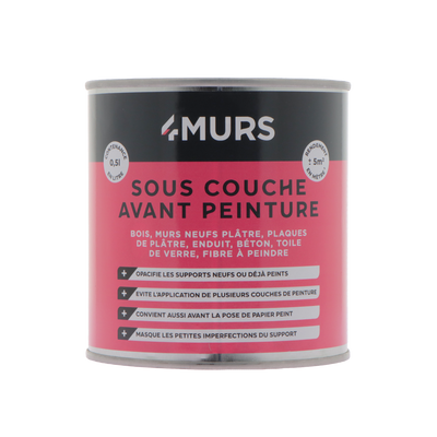 4MURS Peinture Sous couche avant peinture Blanc Mat 0,5L