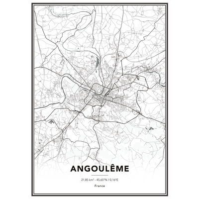 4MURS Image encadrée Map angouleme Blanc