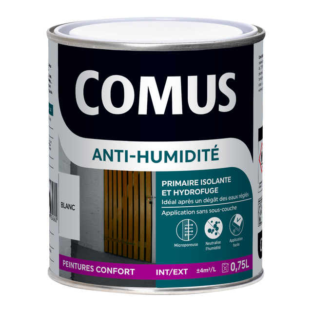 Comus Peinture Anti humidité Peinture blanc Mat 0,75 L