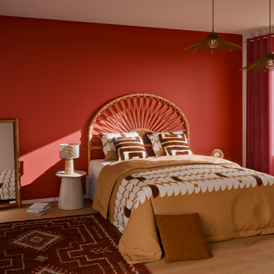 Déco chambre rouge terracotta style bohème