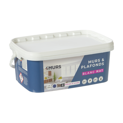 4MURS Peinture Murs et plafonds essentiel Blanc Mat 2,5L
