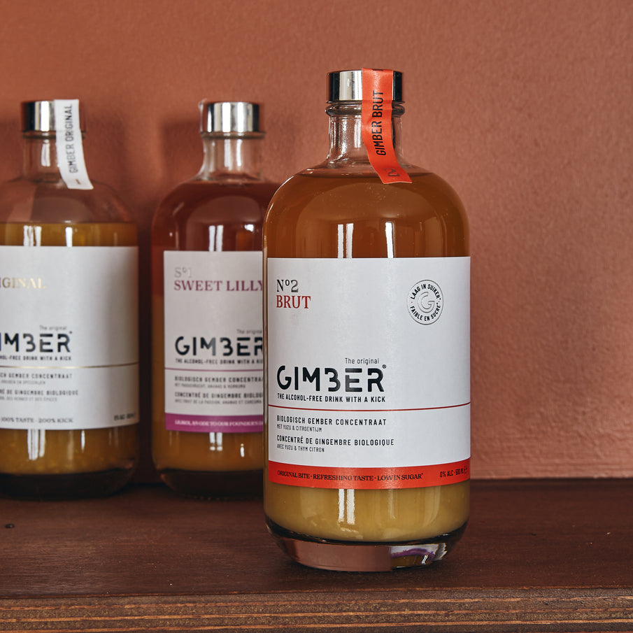 Bouteilles de concentré de gingembre bio de la marque Gimber, n°2 brut
