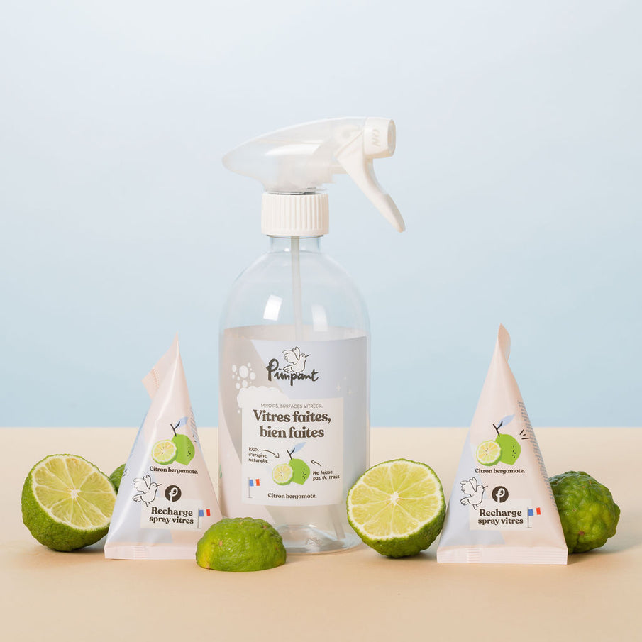 Bouteille spray nettoyant vitres et recharges de la marque Pimpant