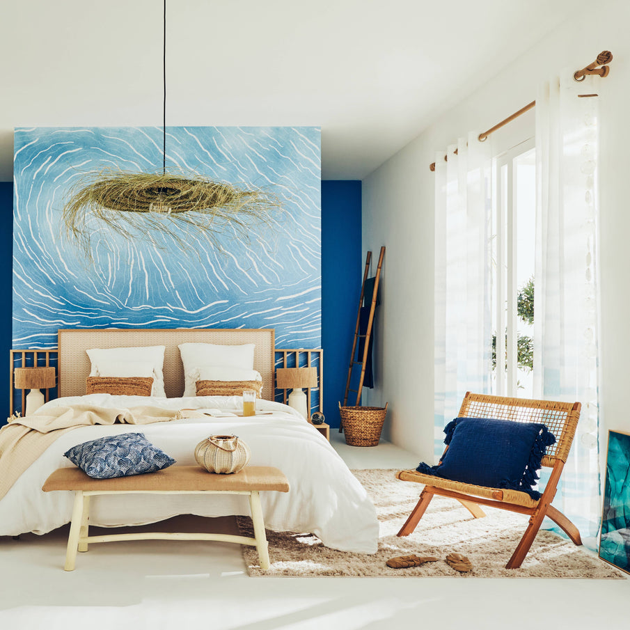 Chambre style bord de mer avec papier peint panoramique effet vague
