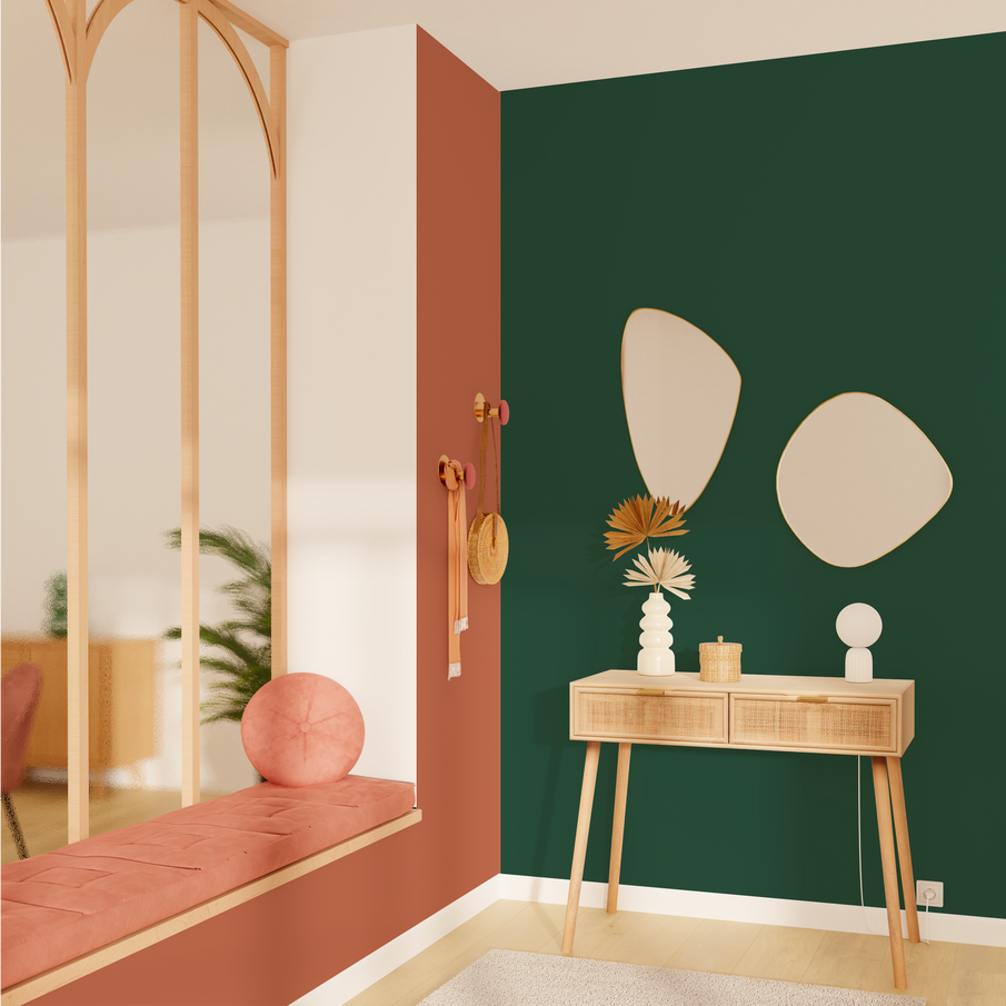 Déco d'entrée peinture vert impérial et ambre