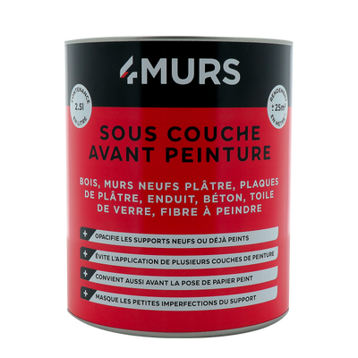 4MURS Peinture Sous couche avant peinture Blanc Mat 2,5L