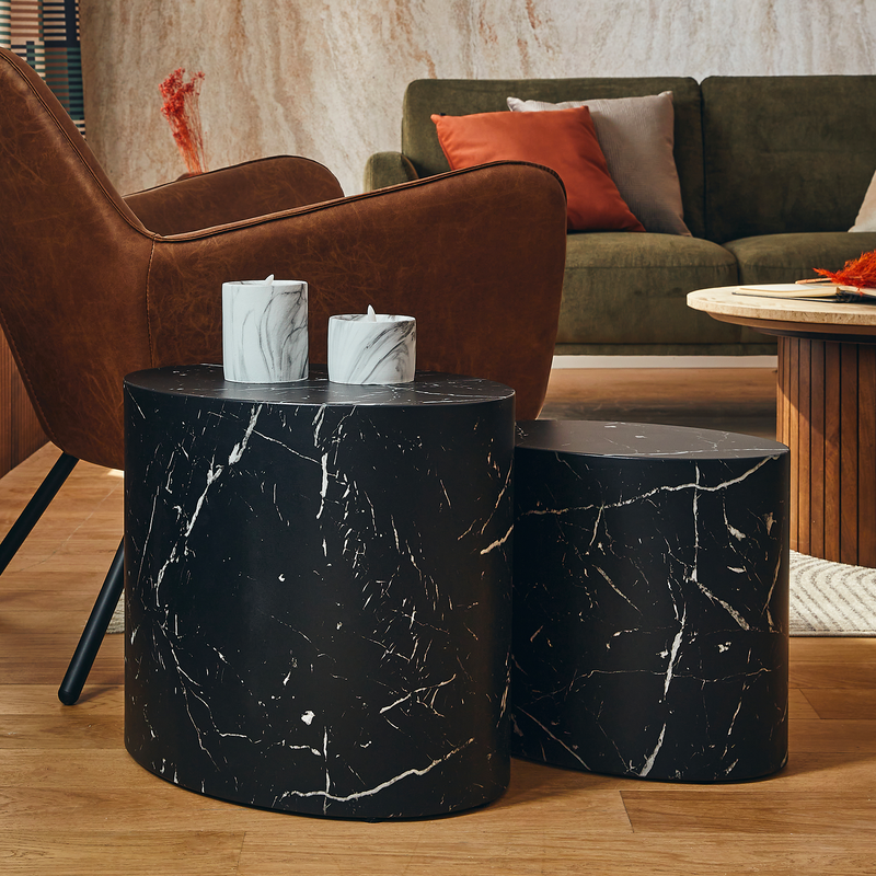 Bouts de canapé effet marbre noir