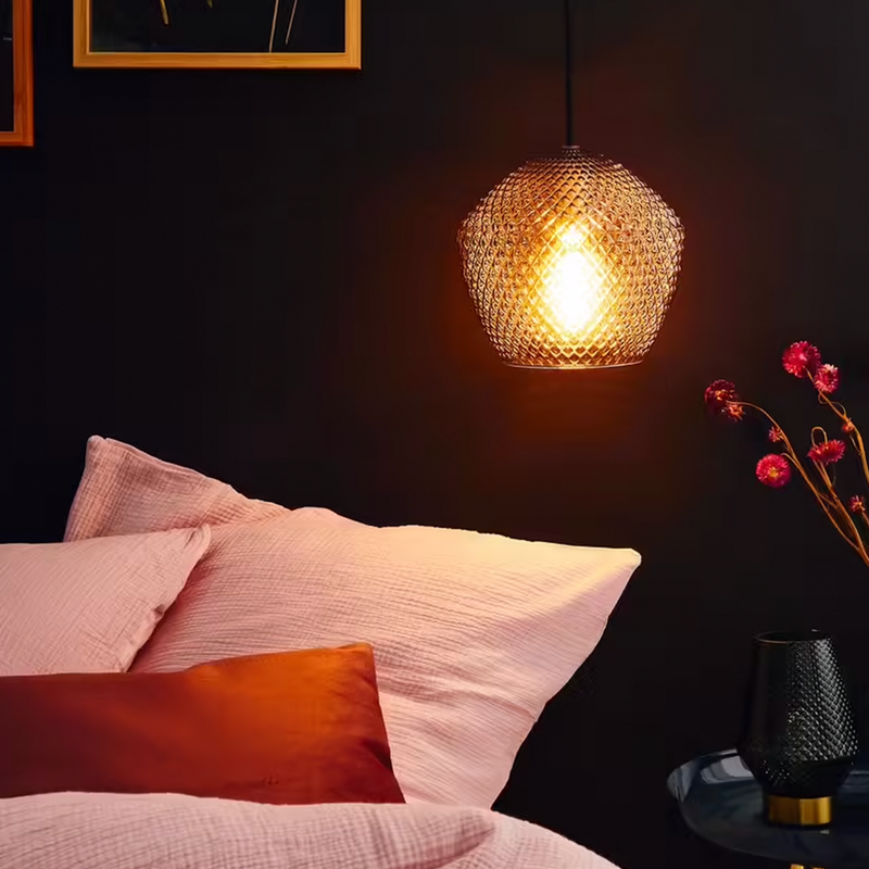 Parure de lit rose en gaze de coton, suspension en verre