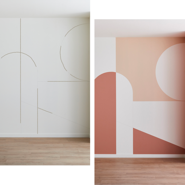 Étapes de dessin de croquis de la fresque murale