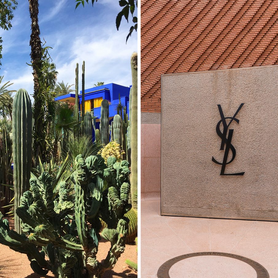 Montage d'une vue sur le Jardin Majorelle et du logo Yves Saint-Laurent