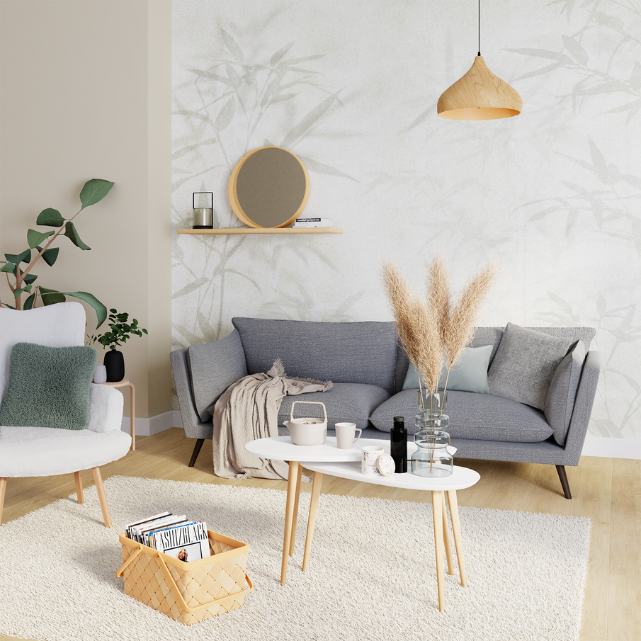 Déco salon scandinave, canapé gris