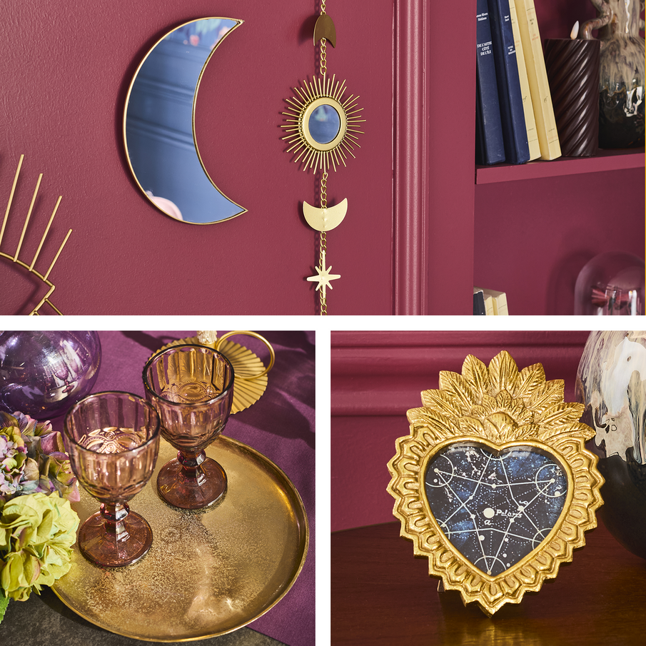 Montage d'objets déco style mystique aux tons dorés