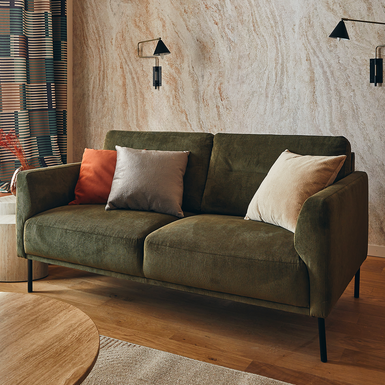 Canapé velours côtelé vert olive, déco chic