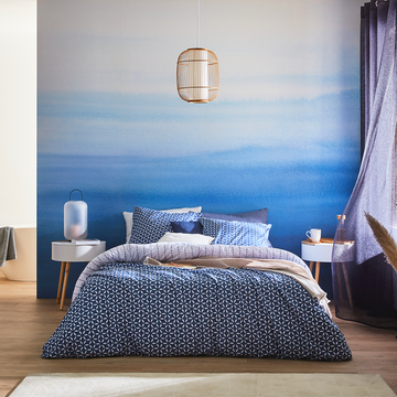 Déco chambre zen, inspiration japonaise, tons bleu et blanc