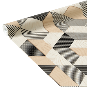 Papier peint graphique bois et lignes noires