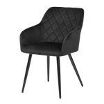 Fauteuil en velours noir et pieds en métal noir