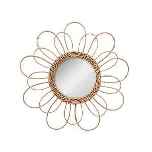 Miroir rond en rotin forme de fleur