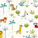 Papier peint enfant avec dessins fauves, zèbre, girafe et singe