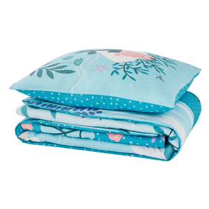parure de lit enfant bleu et rose dessin sirène