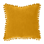 coussin carré jaune à pompons