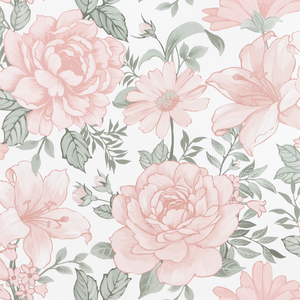 Motif de papier peint fleuri rose poudré et vert de gris