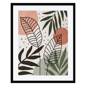Tableau motif feuillages au trait noir 