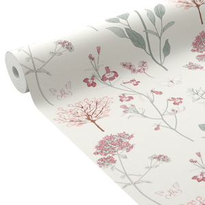 Rouleau de papier peint motif fleuri rose et vert