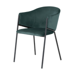 Fauteuil en velours vert et pied en métal noir