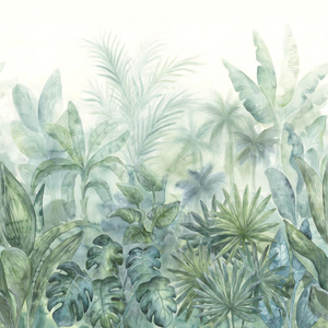 Papier peint panoramique vert motif jungle aquarellé