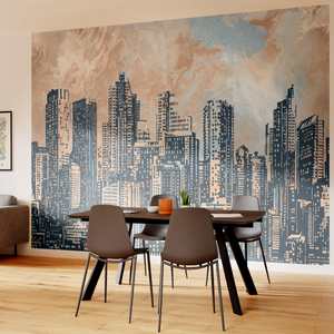 Décor panoramique motif gratte-ciel dans salle à manger