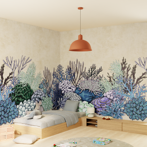 Décor panoramique motif coraux dans une chambre à coucher