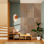 Décor panoramique géométrique effet bois dans entrée