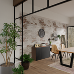 Décor panoramique effet brique dans salle à manger